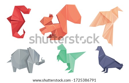 Origami Animals Vector Set. Colorful Art of Paper Folding