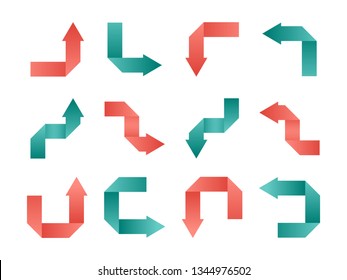 Origami arrow pink and green , Set of arrows collection, Vector illustration.
