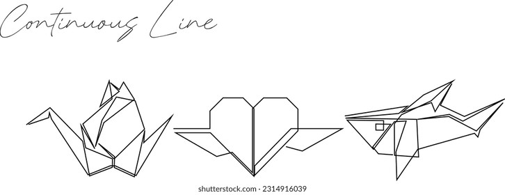 Origami art continuous line drawing bundle set