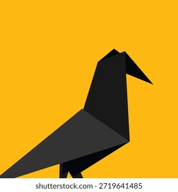 Papel de fondo de origami cuervo plegable. Diseño plano simple de un pájaro