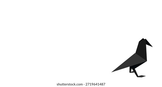 Papel de fondo de origami cuervo plegable. Diseño plano simple de un pájaro