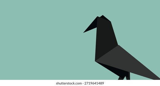 Papel de fondo de origami cuervo plegable. Diseño plano simple de un pájaro