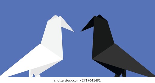 Papel de fondo de origami cuervo plegable. Diseño plano simple de un pájaro
