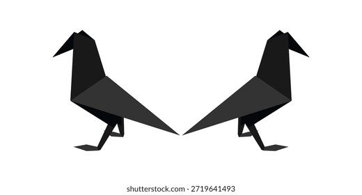 Papel de fondo de origami cuervo plegable. Diseño plano simple de un pájaro