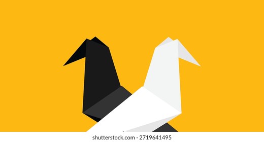 Papel de fondo de origami cuervo plegable. Diseño plano simple de un pájaro
