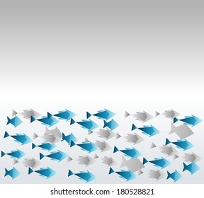 Origami  background. Paper is transformed to fishes.