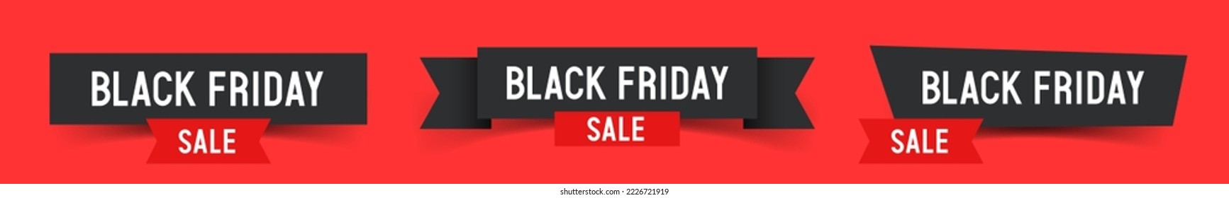 Origami banner Black Friday. Black paper strips with the inscription Black Friday and Sale. Vector clipart isolated on white background.