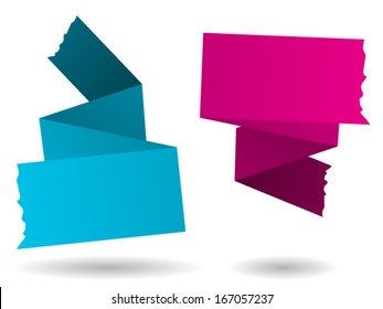 Origami banner with drop shadow in pink and blue gradient
