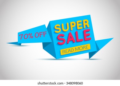 Origami banner template. Up to 70 off. Vector EPS 10.