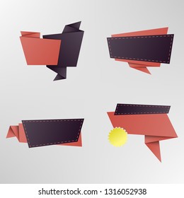 Origami banners with copy space for text, blank form in red and black color theme.