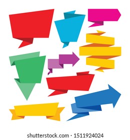 Origami banners set - vector illustration. Creative collection. Abstract geometric message sticker. Concept design. 