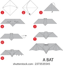 Origami A Bat. Halloween Decoration. Step by step Instruction.