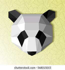 Origami bear panda head. abstract animal paper. geometric logo emblem for designers on the seamless background from the leaves