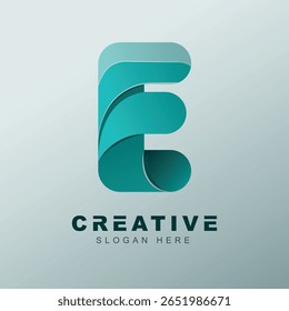 Origami curvado letra E logotipo modelo vetor. Ícone do Aplicativo ou da Empresa