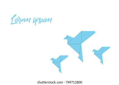 Origami with bird blue colored on white background
