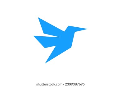 Origami Bird Blue Logo Design Vector Sign 