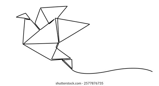 origami bird continuous one line drawing, Single continuous line drawing of beauty funny origami paper form flying hummingbird. Traditional Japanese paper craft folding concept. Train fine motor pro. 