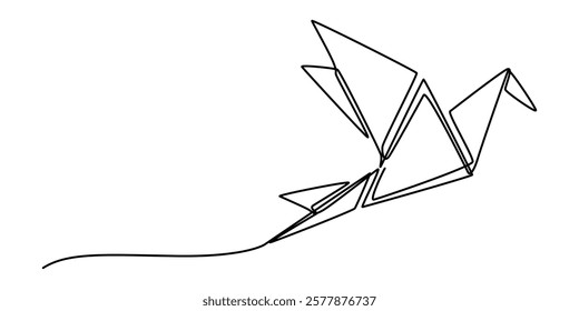 origami bird continuous one line drawing, Single continuous line drawing of beauty funny origami paper form flying hummingbird. Traditional Japanese paper craft folding concept. Train fine motor pro. 