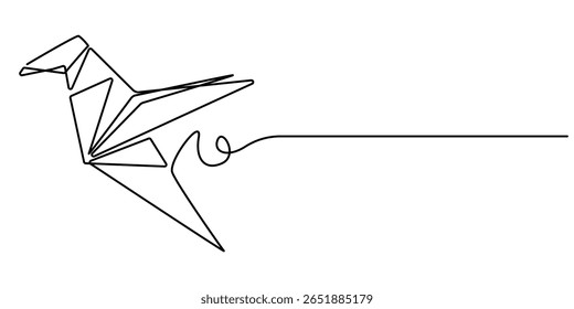 origami bird continuous one line drawing, Single continuous line drawing of beauty funny origami paper form flying hummingbird. Traditional Japanese paper craft folding concept. Train fine motor pro.