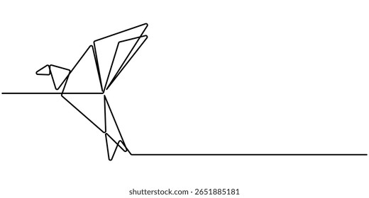  origami bird continuous one line drawing, Single continuous line drawing of beauty funny origami paper form flying hummingbird. Traditional Japanese paper craft folding concept. Train fine motor pro.