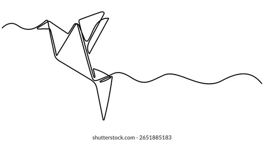  origami bird continuous one line drawing, Single continuous line drawing of beauty funny origami paper form flying hummingbird. Traditional Japanese paper craft folding concept. Train fine motor pro.