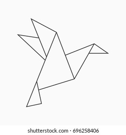 Origami bird. Geometric line shape for art of folded paper. Vector illustration.