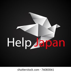 origami bird and 'Help Japan' text