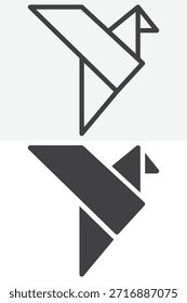 Origami bird icon set displayed in line and outline with solid style. Editable stroke vector icon, Japanese craft sign and symbol.