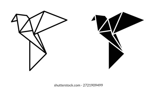 Origami Vogel Icon Set. Origami Vogel Vektorsymbol in schwarz gefüllt und umrissen Stil.