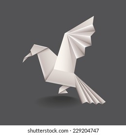 Origami bird isolated on dark photo-realistic vector illustration