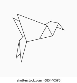 Origami bird. Line geometric template for art of folded paper. Vector illustration.