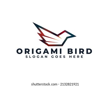 origami bird logo with colorful gradient stroke