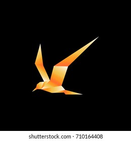Logo de un pájaro originami sobrevolando fondo negro. Ilustración del vector