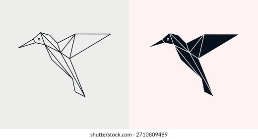 Conjunto de logotipos de aves de origami: diseño geométrico de Vectores de papel para pájaros y líneas