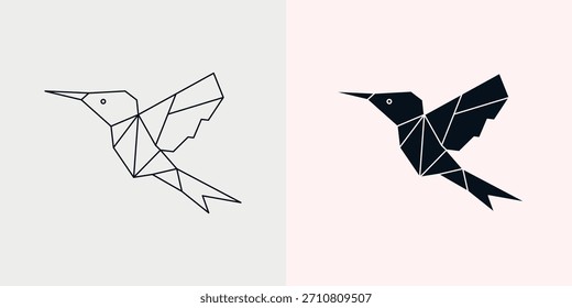 Conjunto de logotipos de aves de origami: diseño geométrico de Vectores de papel para pájaros y líneas