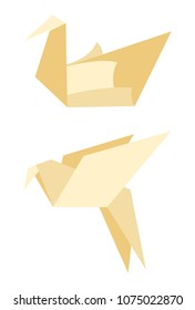 Origami bird made of paper vector illustration isolated on white background. Cute swan or dove with wings in handmade concept