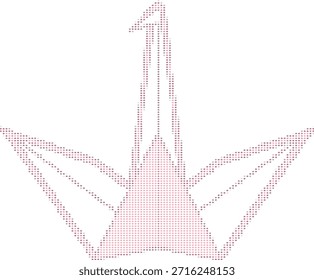 Pájaro de origami hecho de puntos rosados sobre fondo blanco