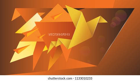 Pájaro originami sobre fondo anaranjado, ilustración vectorial caricatura
