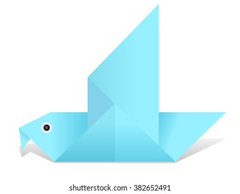Origami bird on a white background.