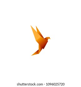 origami bird. orange concept logo. 3D