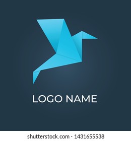 Origami bird paper logo isolated