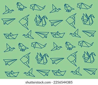 Origami Bird pattern Sketch vector. Japanese art origami, hand drawing vector illustration.