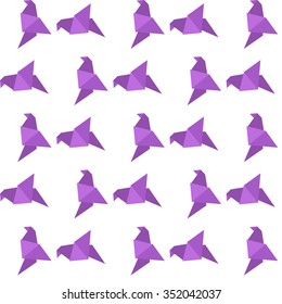 Origami bird seamless pattern. Purple and white colors.