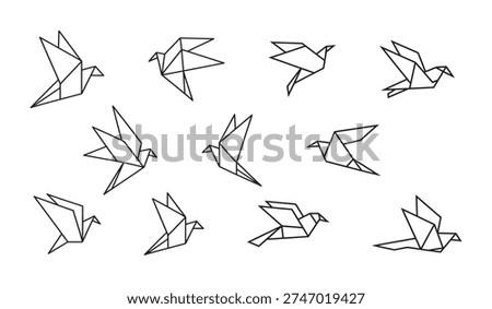 Origami Bird Set Line Art