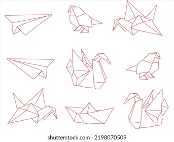 Origami Bird Sketch vector. Japanese art origami, hand drawing vector illustration.