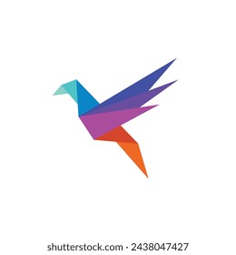 origami bird vector, bird rainbow logo