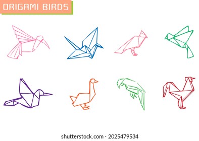 Origami birds Colorful Flat Vector Icon set