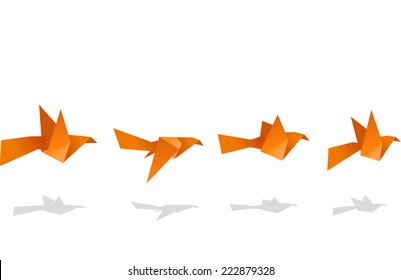 Origami Birds Flying Upwards vector illustration Set.