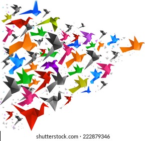 Origami Birds Flying Upwards vector illustration.