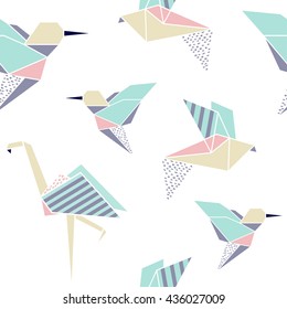 Origami birds seamless pattern. Japanese background. Geometrical style. Vector illustration.